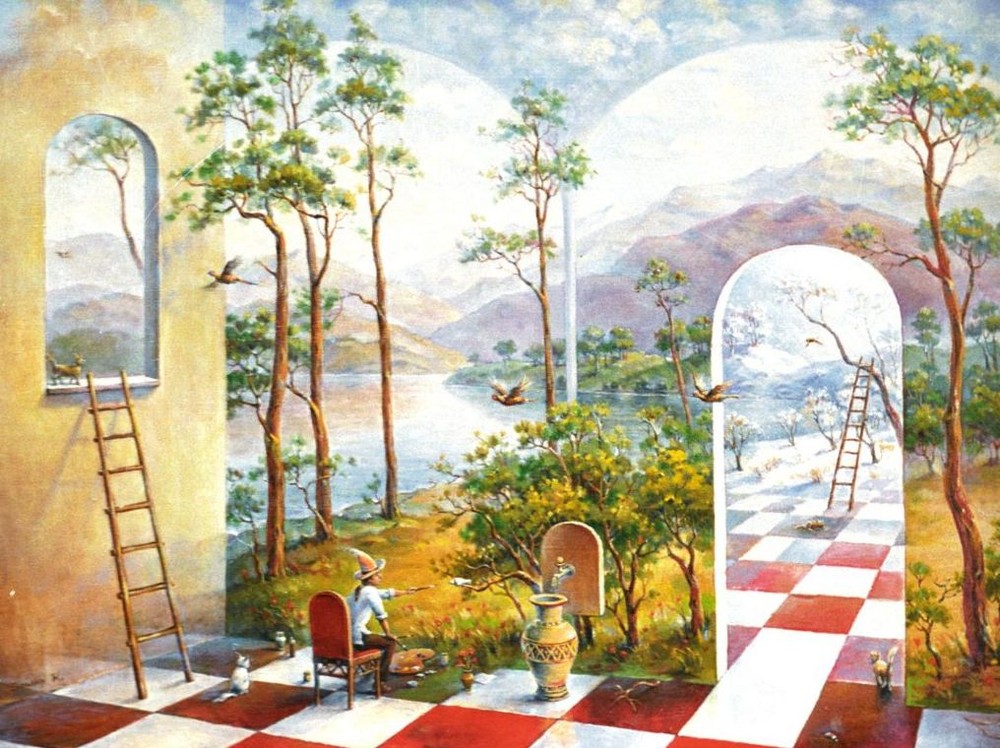 Painting of the temple of the seasons, 1994. Canvas, oil. 70 x 100 cm.