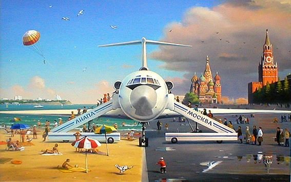 Flight Moscow - Anapa, 2003 oil on canvas. 50 x 70 cm.
